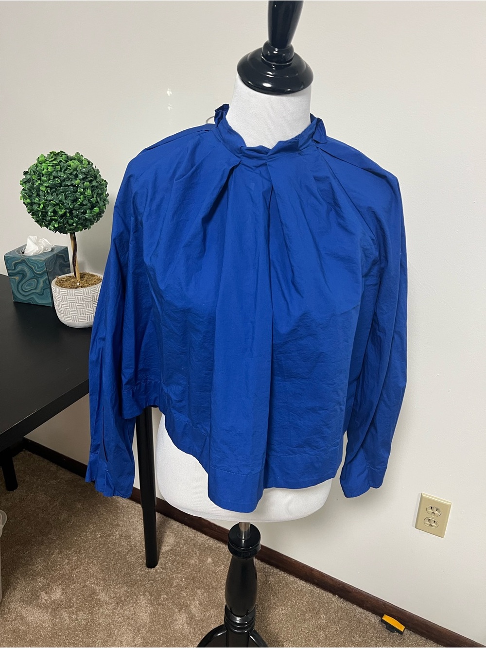 NWOT Blue Women's Long-Sleeve Gathered Neck Blouse